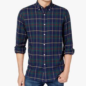 NWT Club Room Button Down XXL Stretch Moisture Wicking Cotton Plaid Tarten Blue